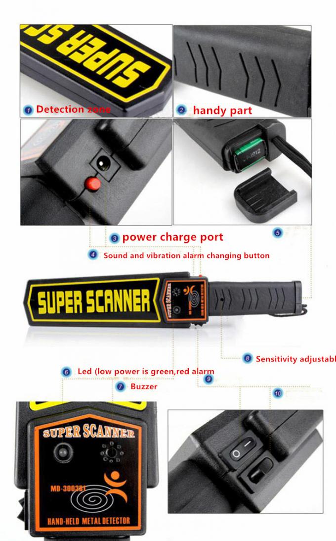 Adjustable Sensitivity Hand Held Metal Detector , Security Hand Scanner 0